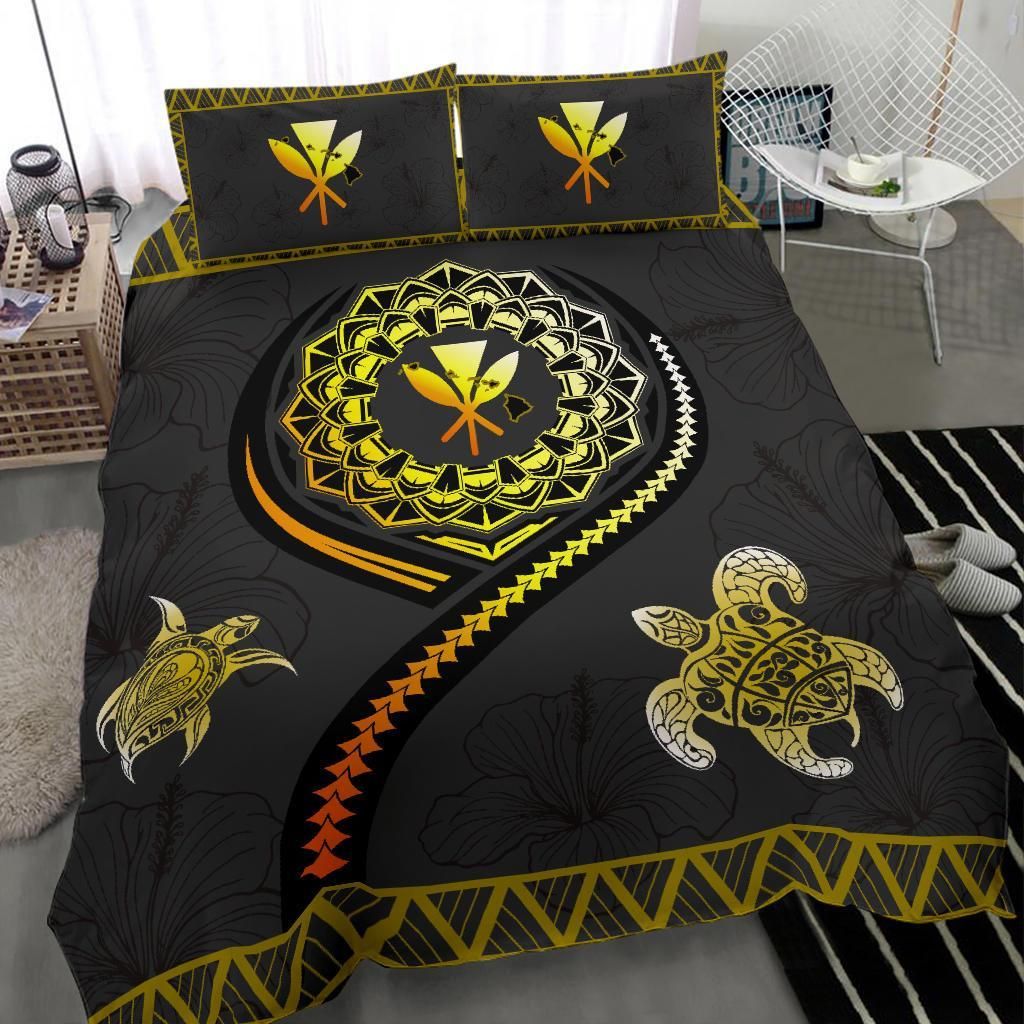 hawaii map polynesian turtle hibiscus gold duvet cover bedding set 8393