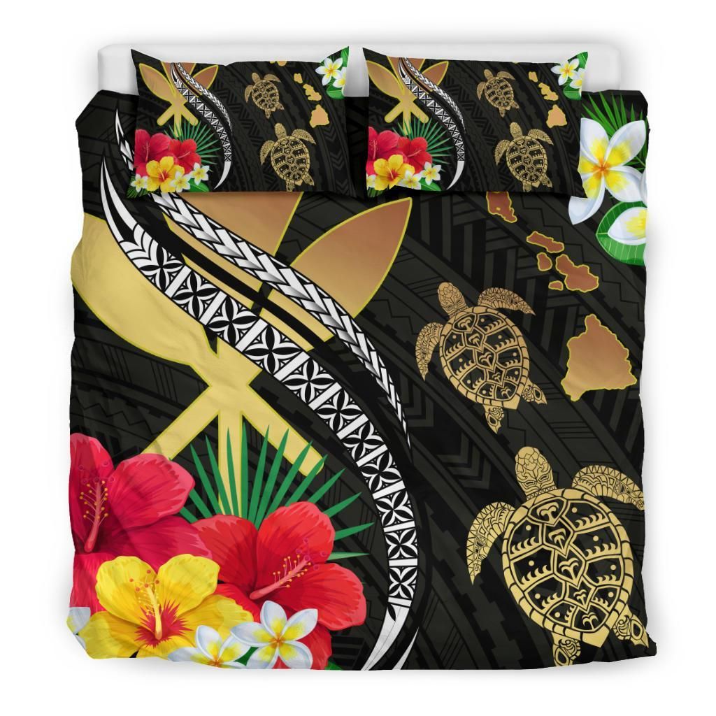hawaii map turtle hibiscus plumeria polynesian duvet cover bedding set 3720