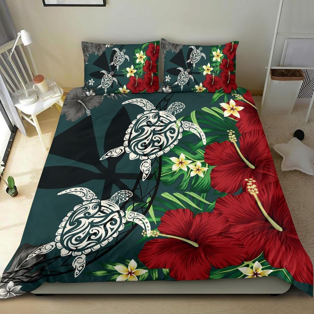 hawaii map turtle hibiscus plumeria polynesian duvet cover bedding set 6238