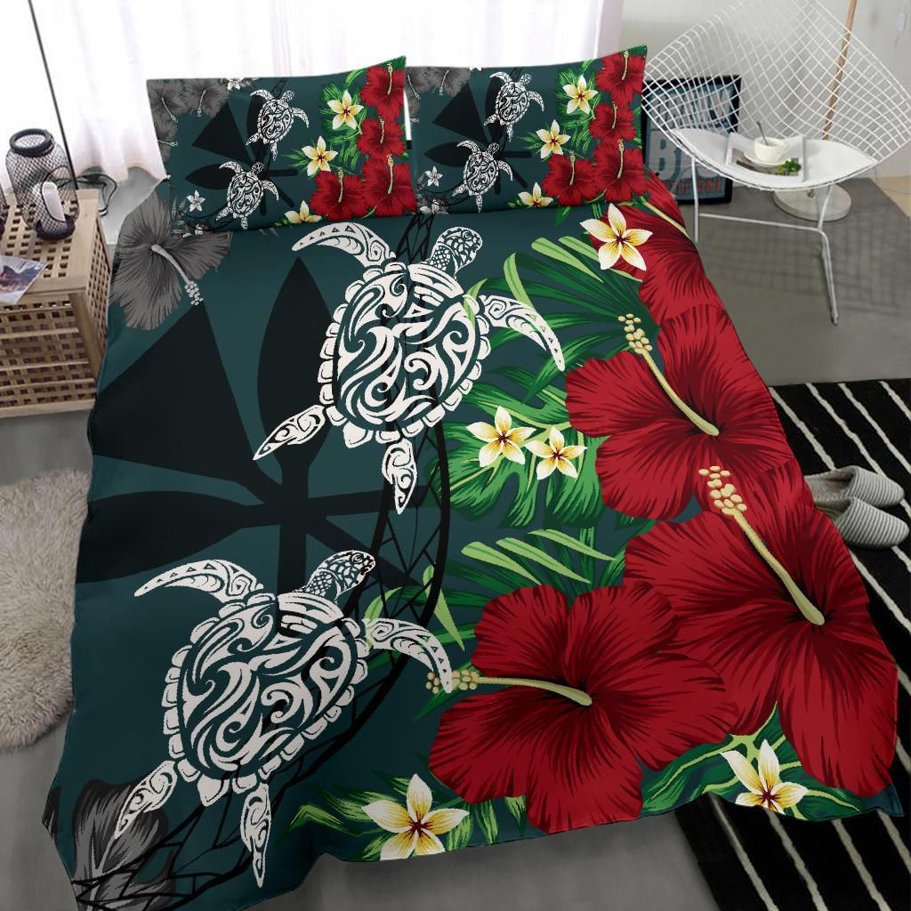 hawaii map turtle hibiscus plumeria polynesian duvet cover bedding set 7601