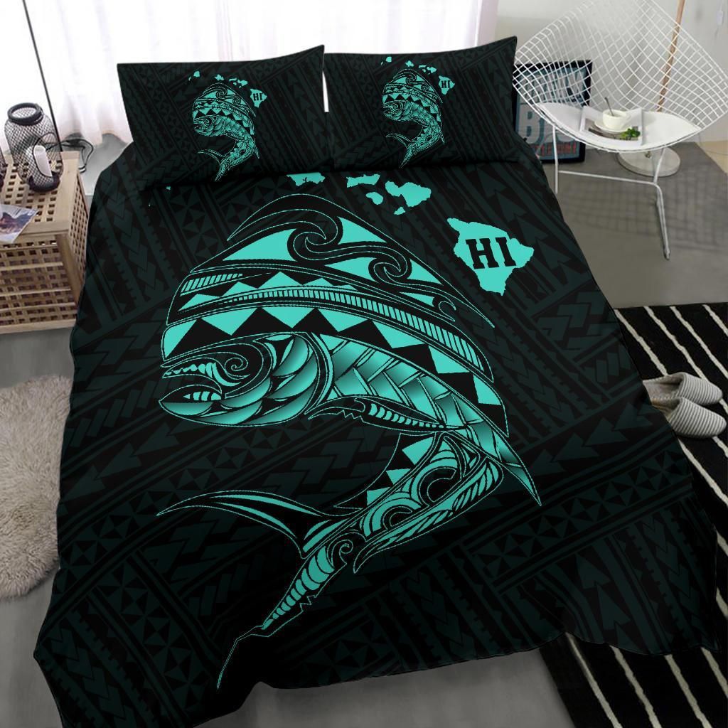 hawaii polynesian mahi mahi common dolphinfish turquoise duvet cover bedding set 1872