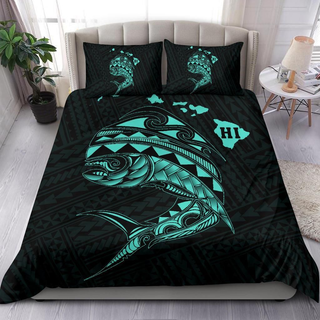 hawaii polynesian mahi mahi common dolphinfish turquoise duvet cover bedding set 2895