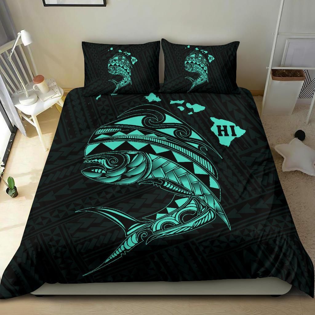hawaii polynesian mahi mahi common dolphinfish turquoise duvet cover bedding set 4100