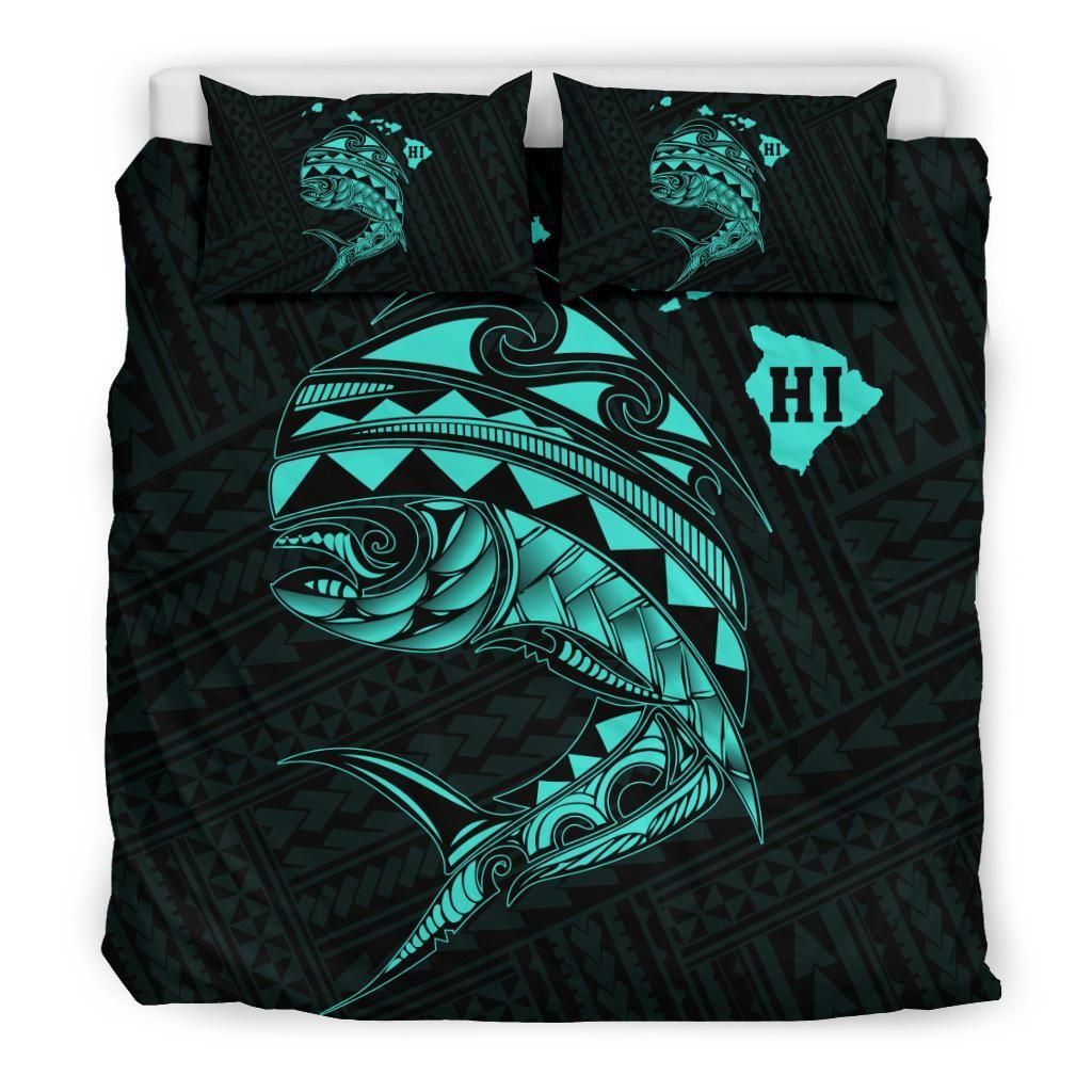 hawaii polynesian mahi mahi common dolphinfish turquoise duvet cover bedding set 5067