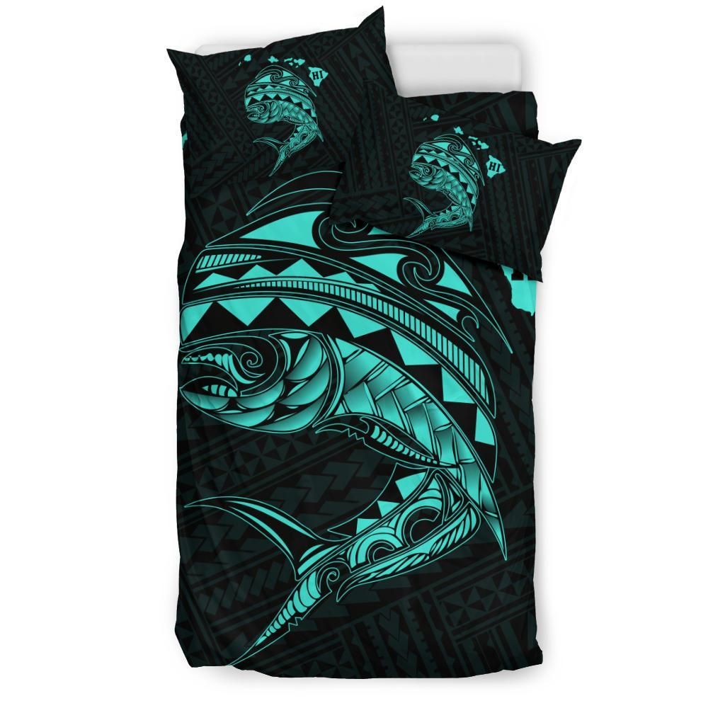 hawaii polynesian mahi mahi common dolphinfish turquoise duvet cover bedding set 6393