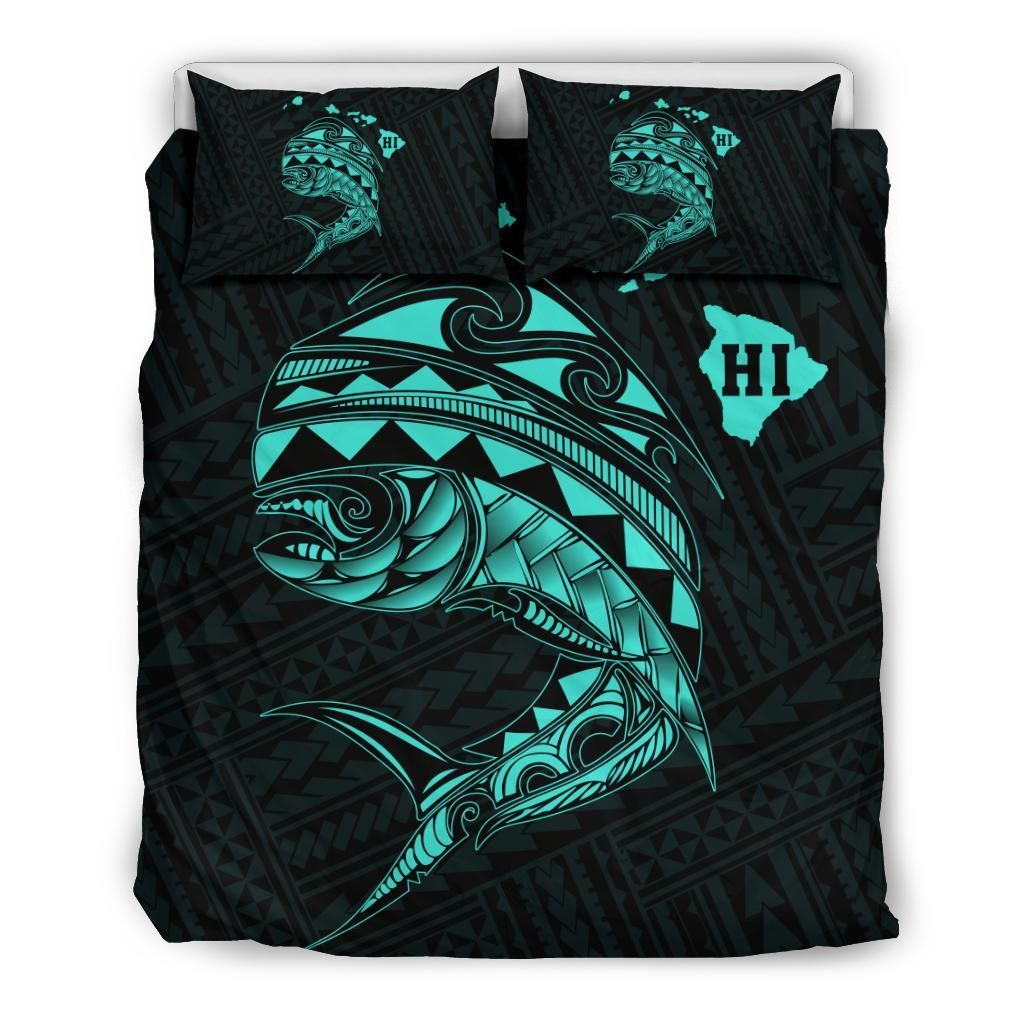hawaii polynesian mahi mahi common dolphinfish turquoise duvet cover bedding set 8625