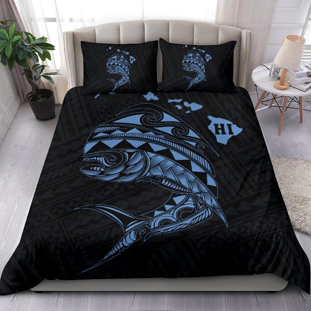 Hawaii Polynesian Mahi Mahi Common Dolphinfish Pastel Blue Duvet Cover Bedding Set hawaii polynesian mahi mahi common dolphinfish pastel blue duvet cover bedding set 2292