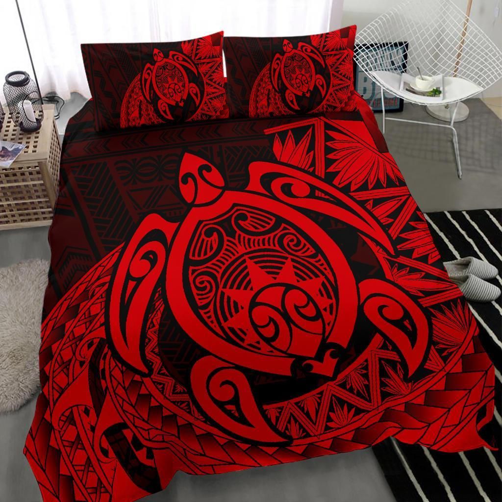 hawaii polynesian turtle daria style red duvet cover bedding set 6673