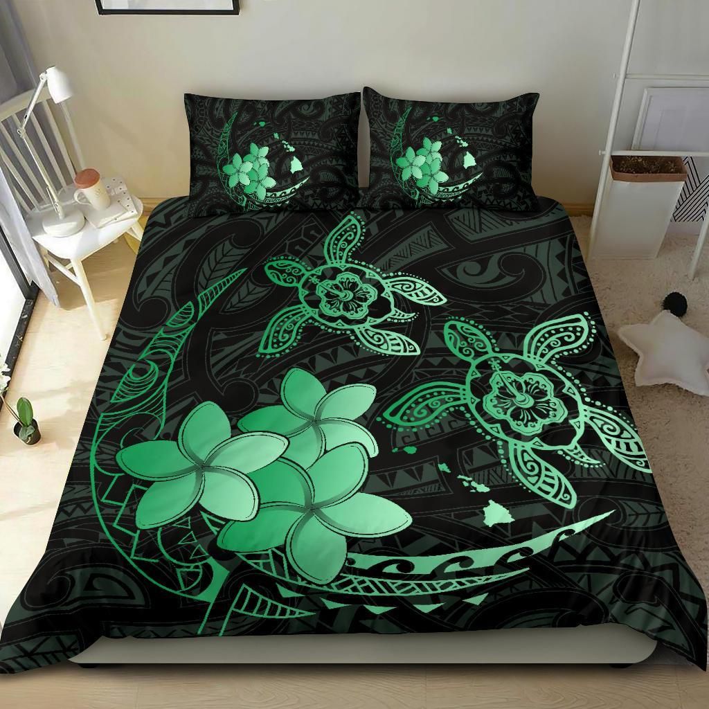 hawaii polynesian turtle plumeria pog style green duvet cover bedding set 1992