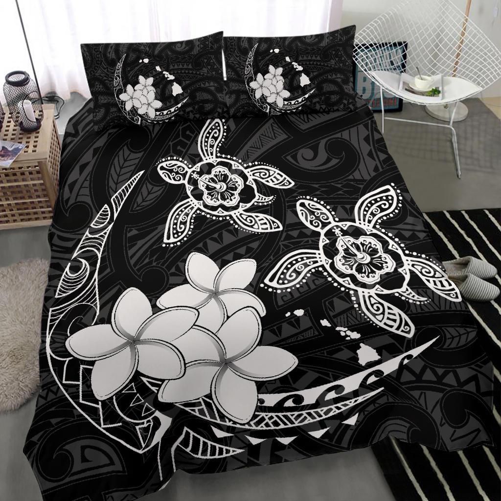 hawaii polynesian turtle plumeria pog style white duvet cover bedding set 3556