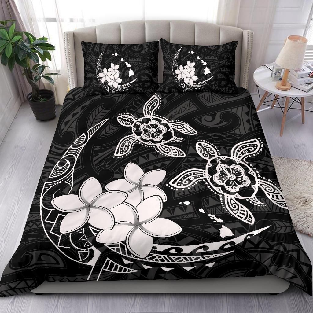 hawaii polynesian turtle plumeria pog style white duvet cover bedding set 4070