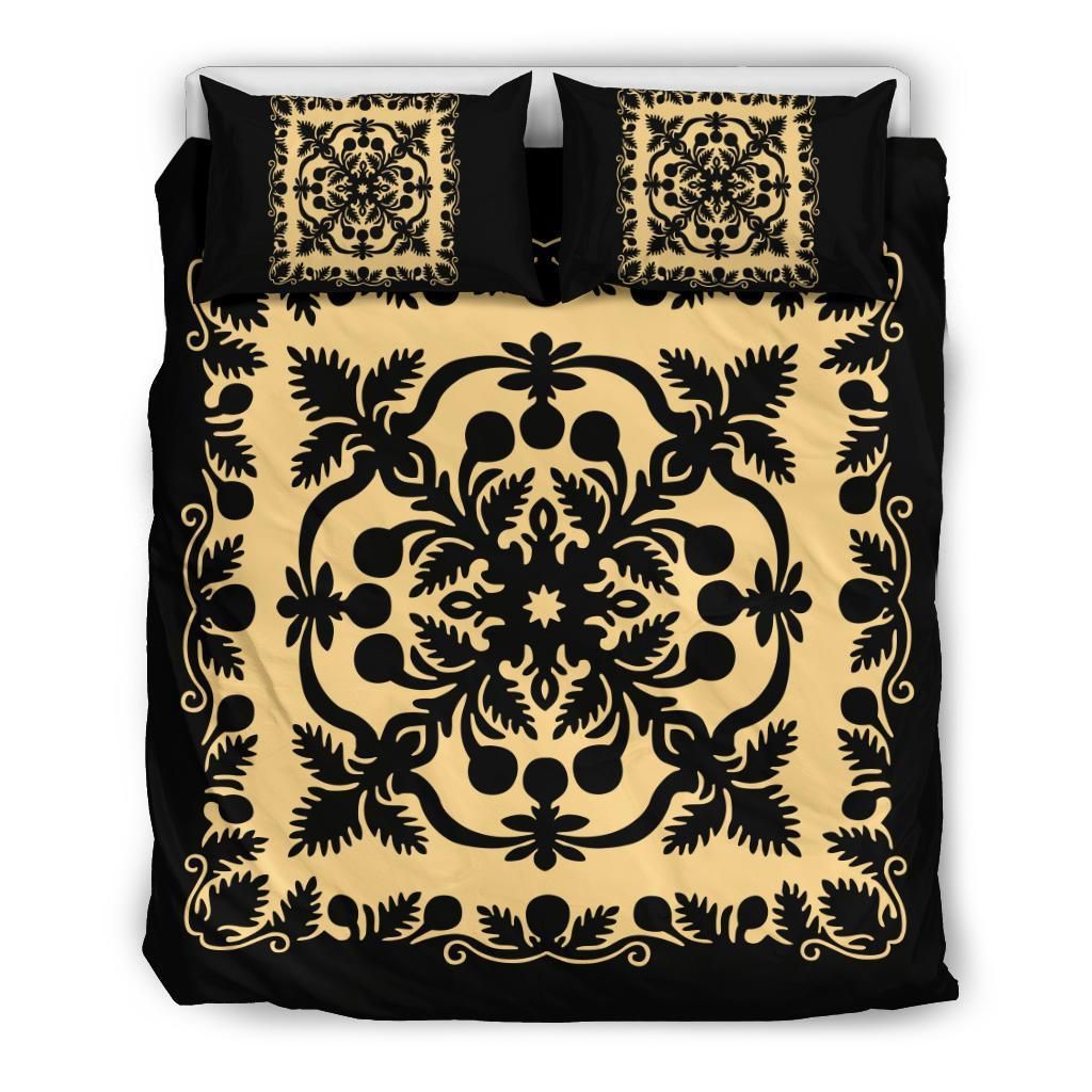 hawaii royal pattern black and beige duvet cover bedding set 1692
