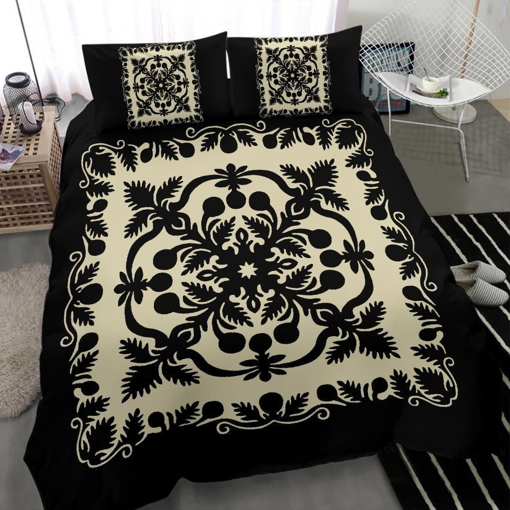 hawaii royal pattern black and beige duvet cover bedding set 2041