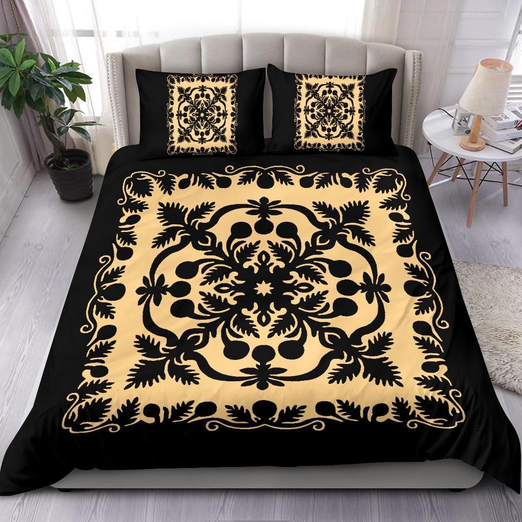 hawaii royal pattern black and beige duvet cover bedding set 2709