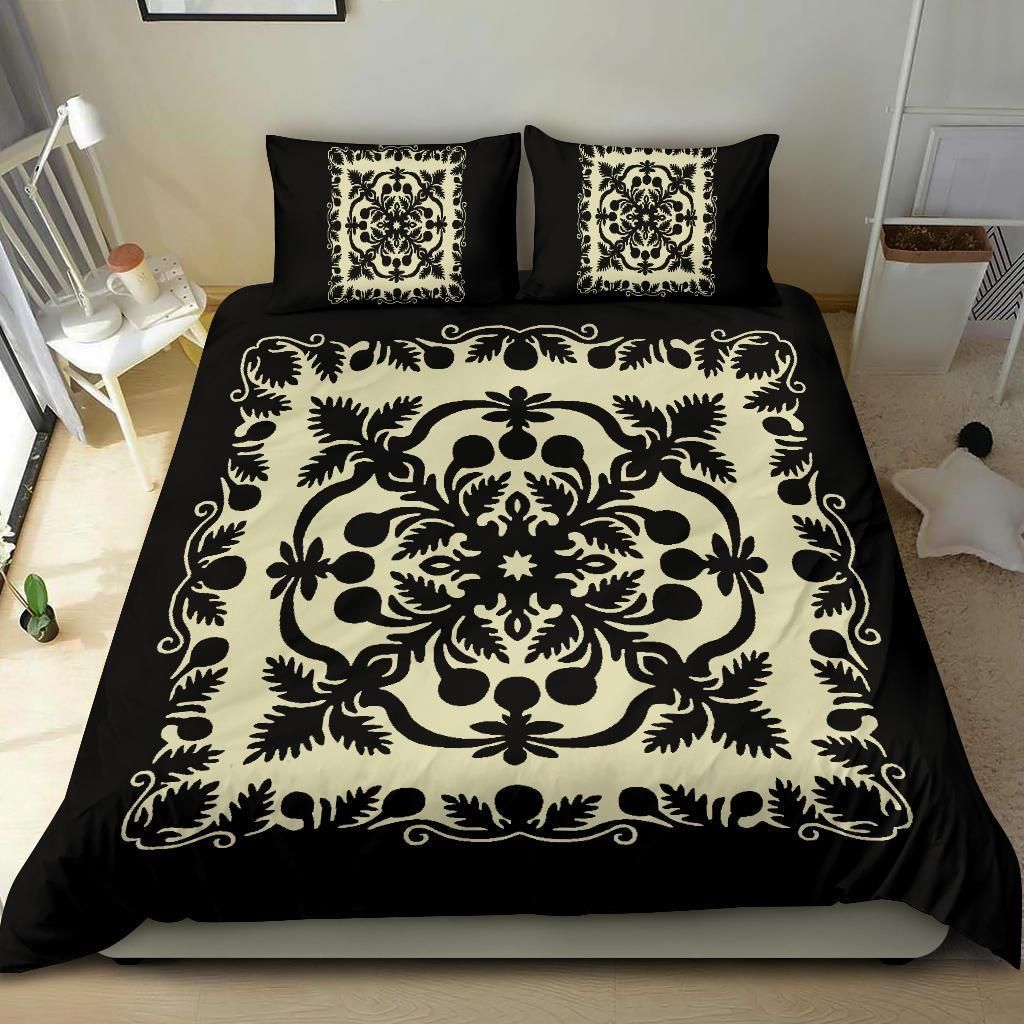 hawaii royal pattern black and beige duvet cover bedding set 5551