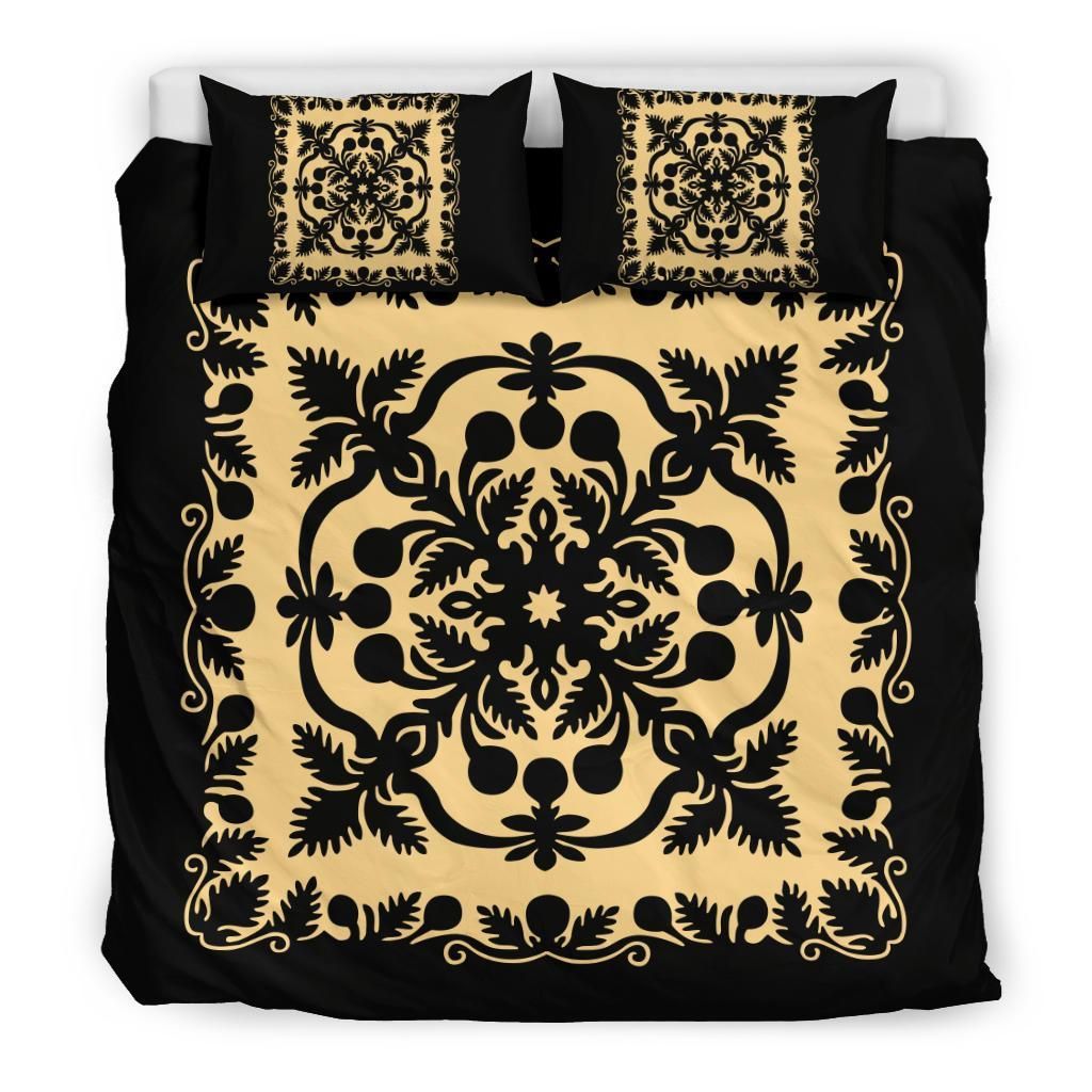 hawaii royal pattern black and beige duvet cover bedding set 5648