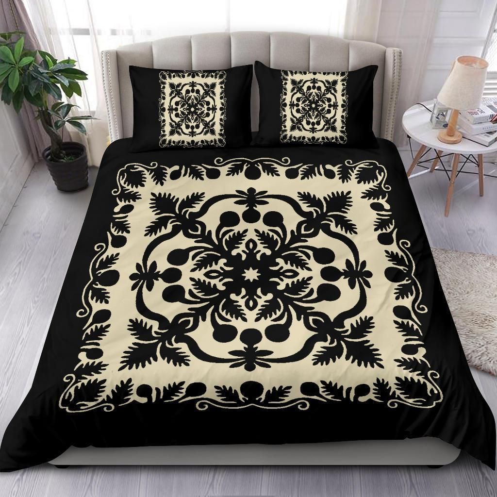 hawaii royal pattern black and beige duvet cover bedding set 5771