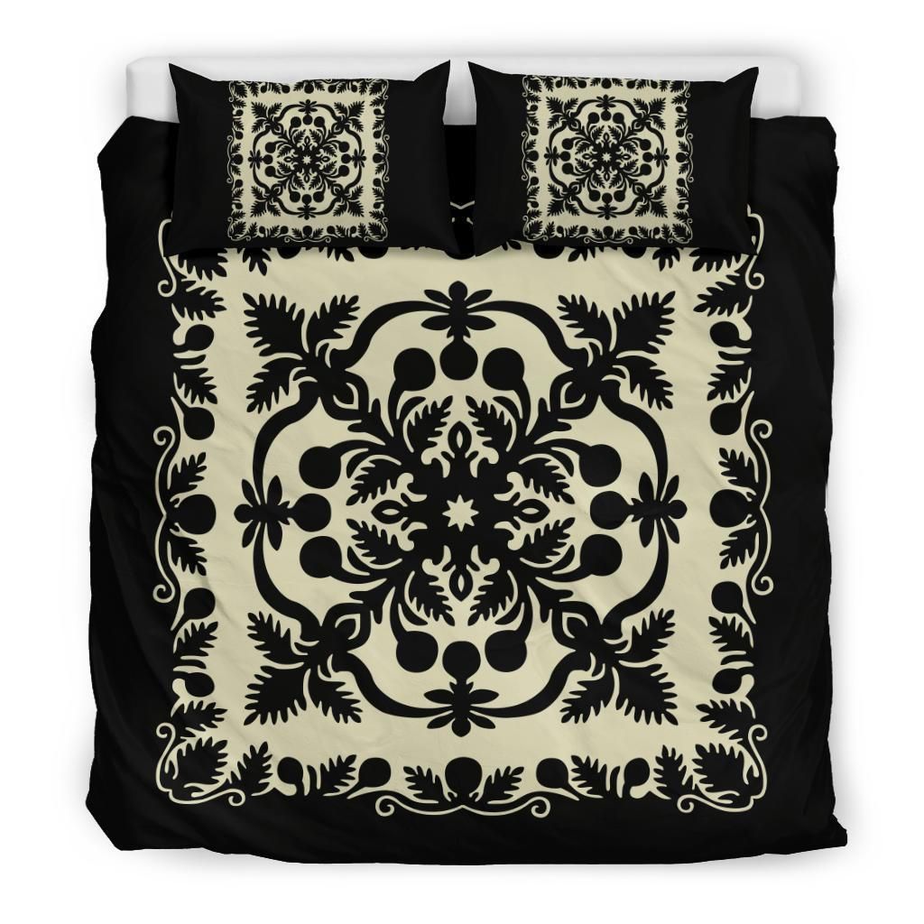 hawaii royal pattern black and beige duvet cover bedding set 7191