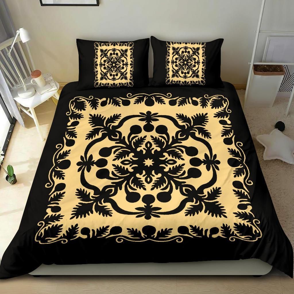 hawaii royal pattern black and beige duvet cover bedding set 7790