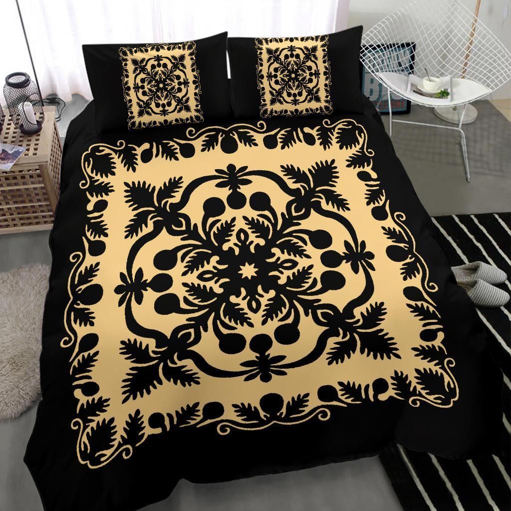 hawaii royal pattern black and beige duvet cover bedding set 8208