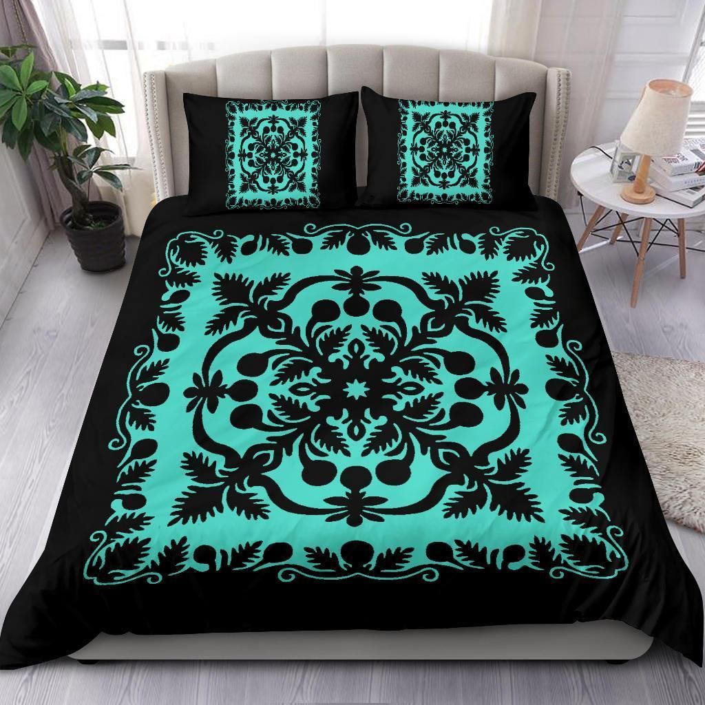 hawaii royal pattern black and turquoise duvet cover bedding set 4251