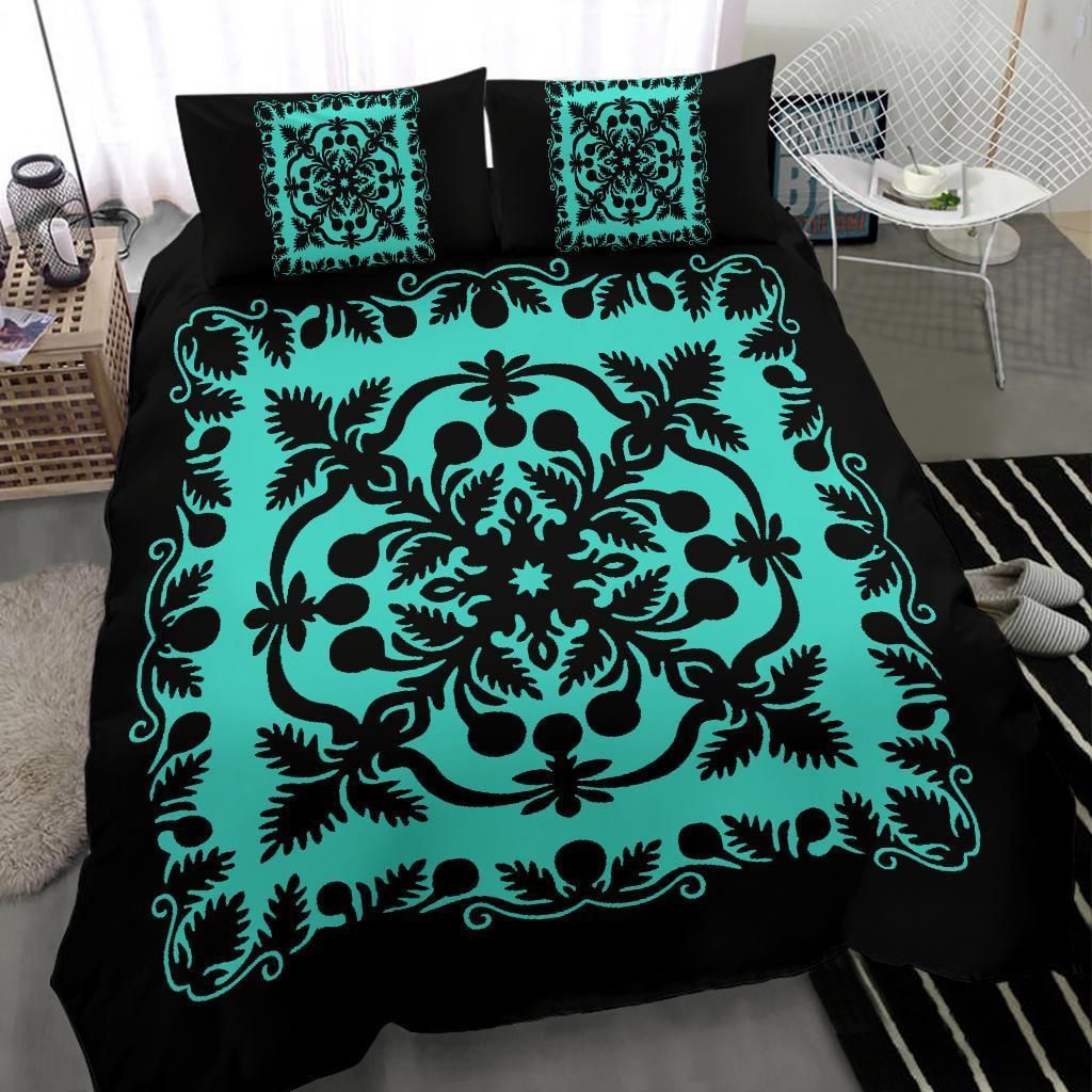 hawaii royal pattern black and turquoise duvet cover bedding set 7940