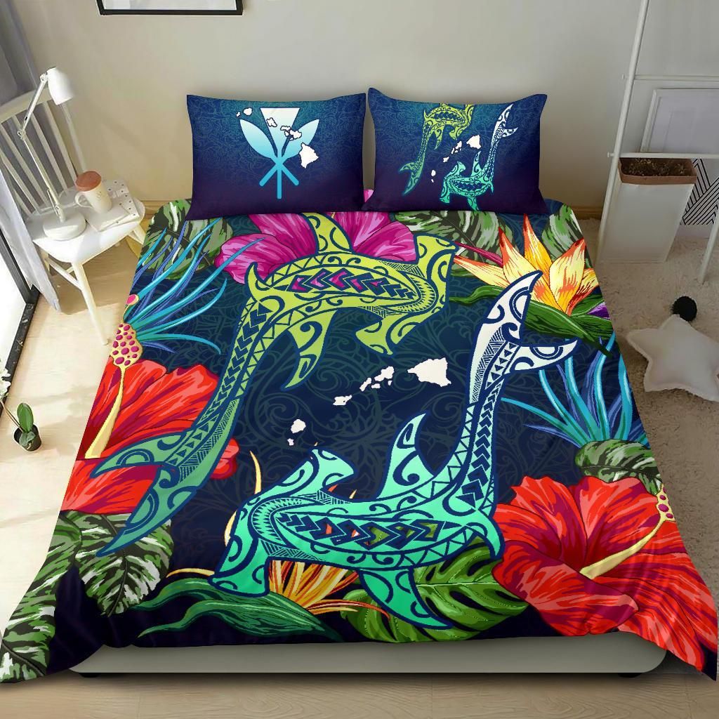 hawaii shark tropical color duvet cover bedding set 5856
