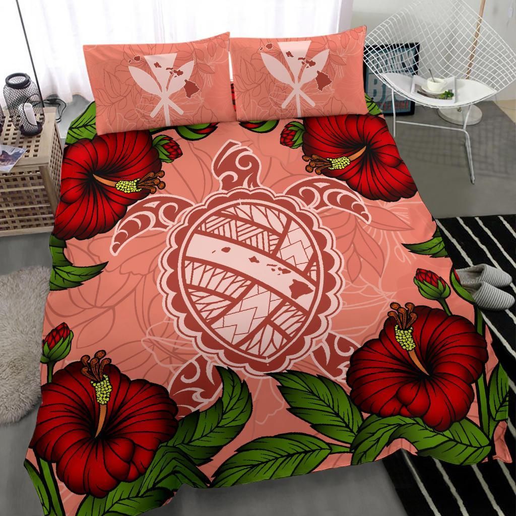 hawaii turtle hibiscus pink fide style duvet cover bedding set 5964