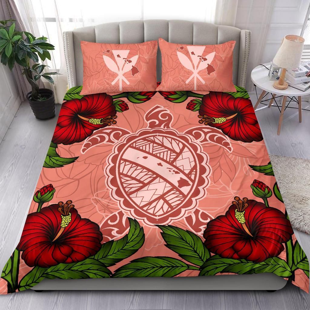 hawaii turtle hibiscus pink fide style duvet cover bedding set 6868