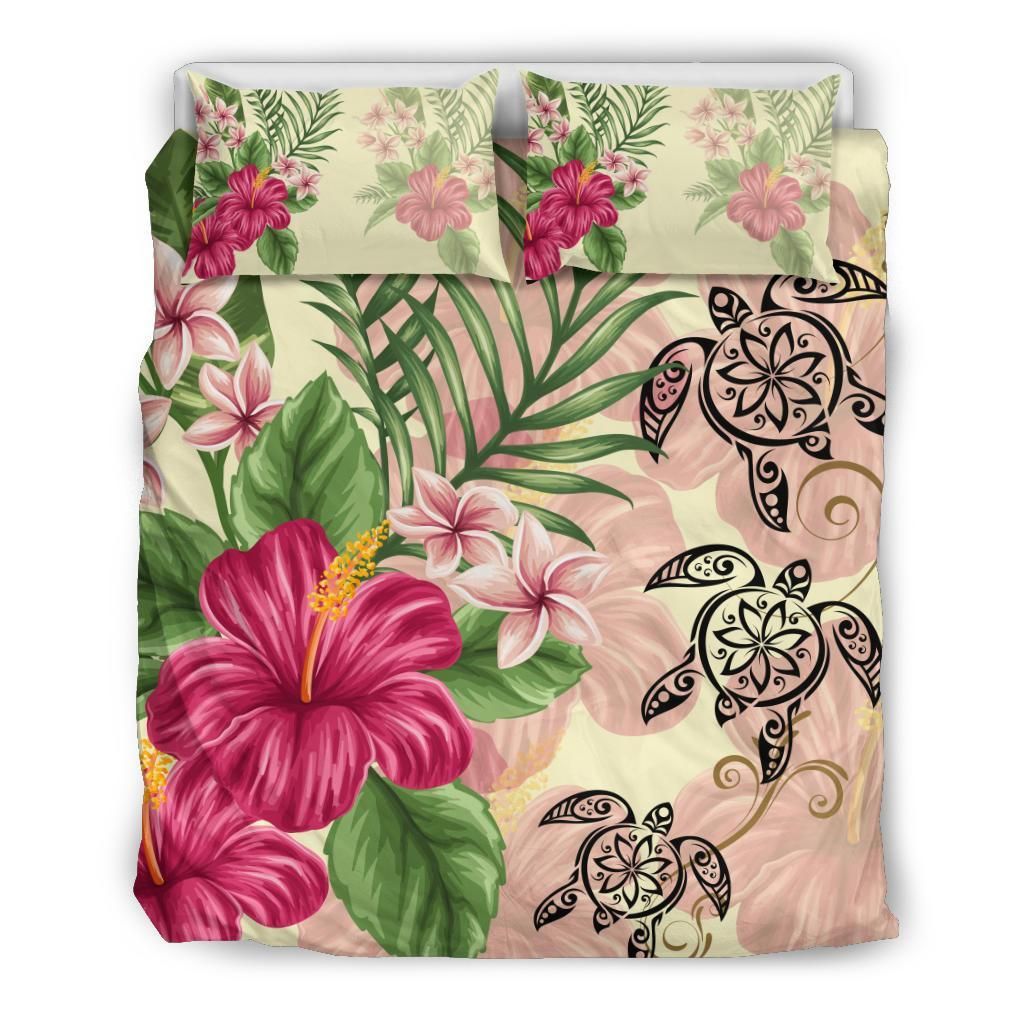 hawaii turtle hibiscus plumeria beige style duvet cover bedding set 2932