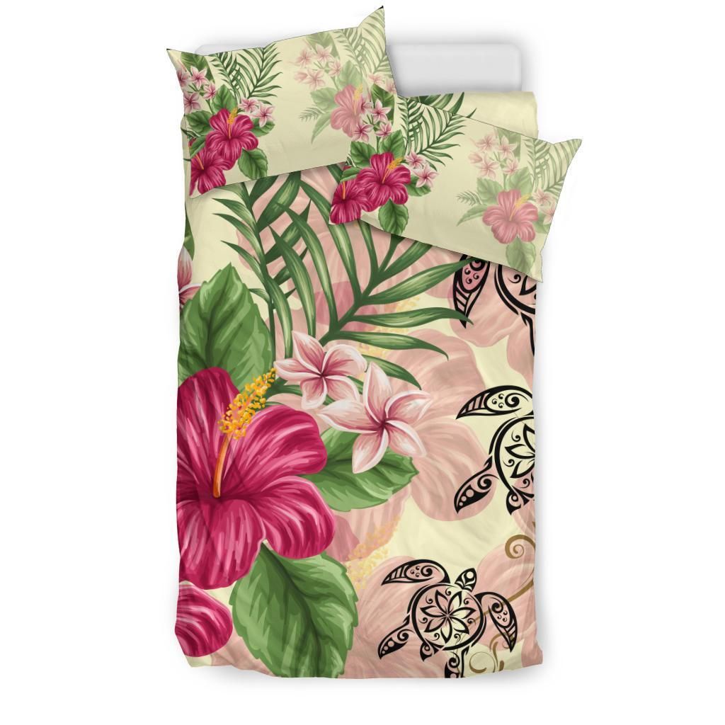 hawaii turtle hibiscus plumeria beige style duvet cover bedding set 4888