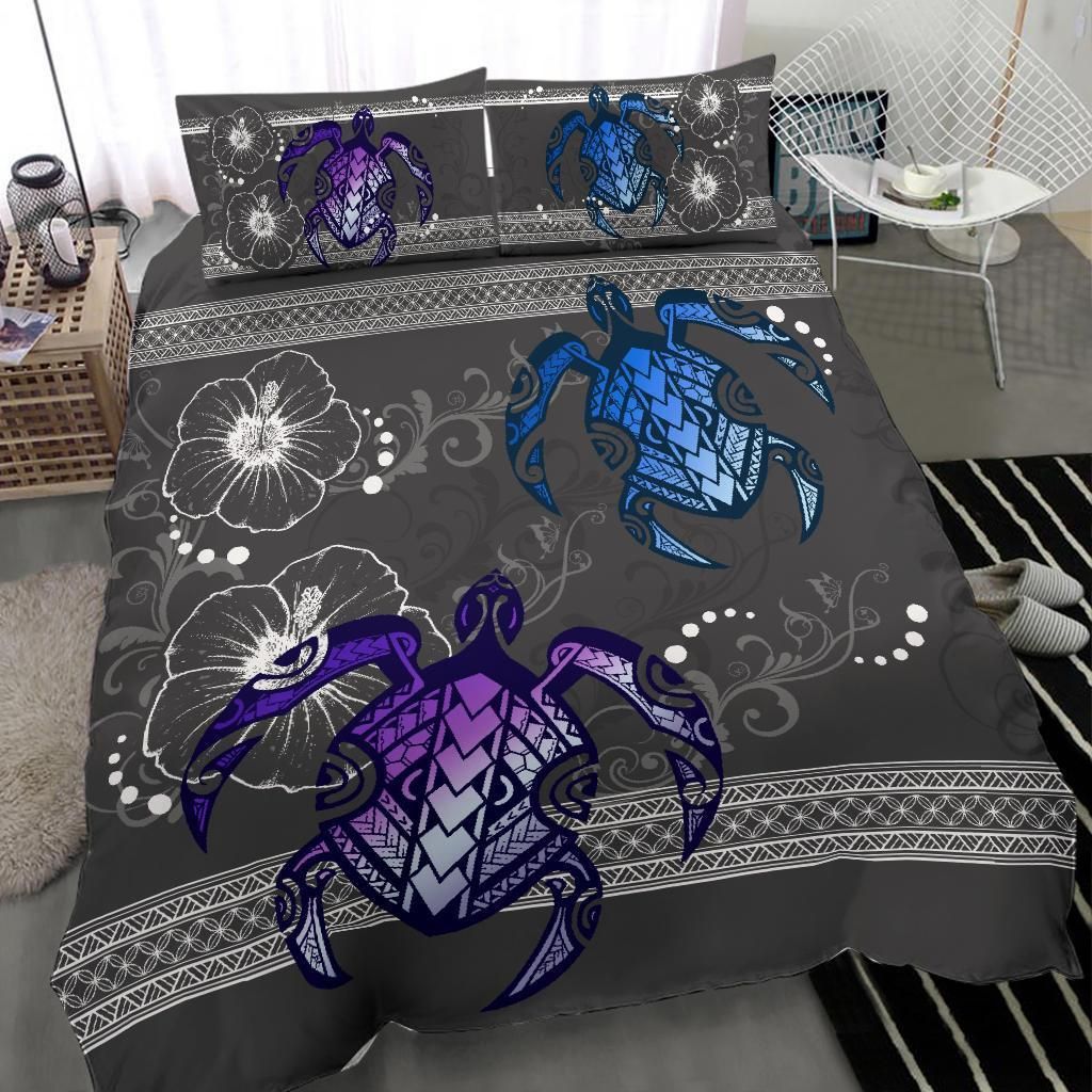 hawaii turtle hibiscus polynesian miki style duvet cover bedding set 3330