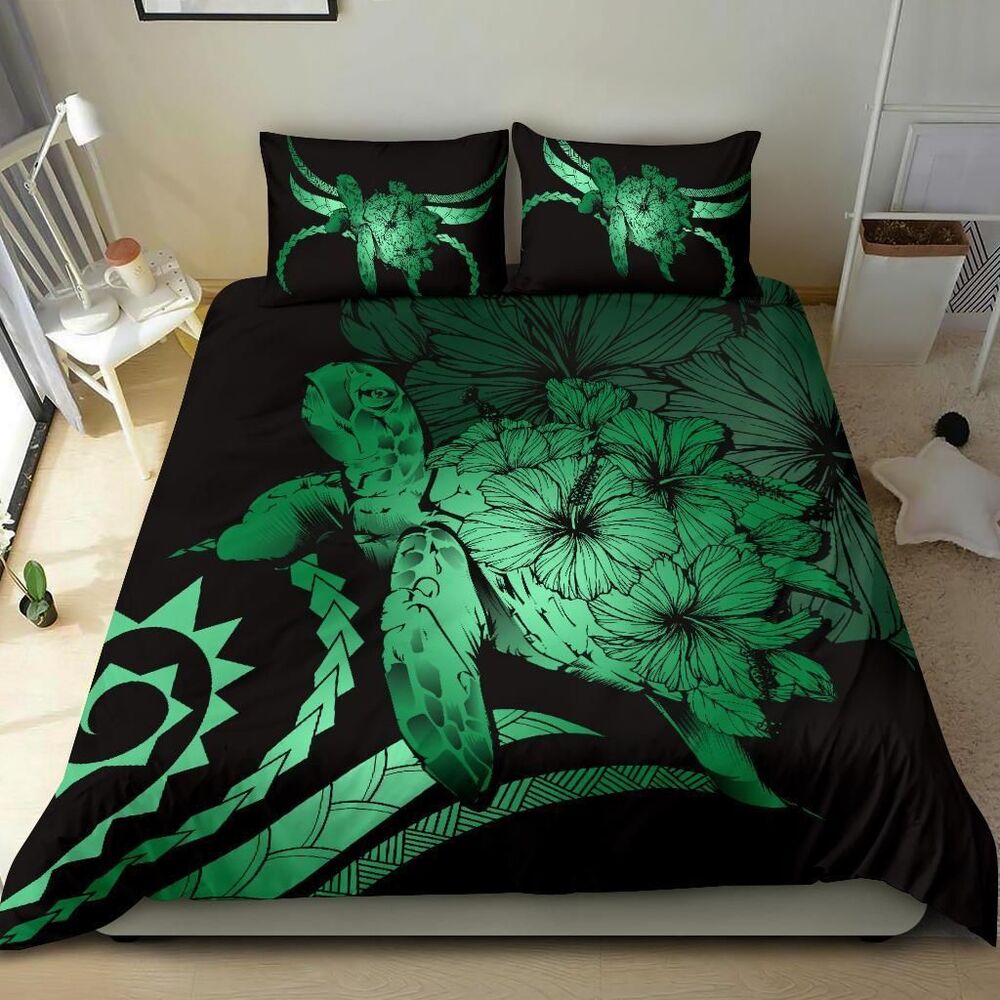 hawaii turtle hibiscus polynesian vintage green duvet cover bedding set 3534