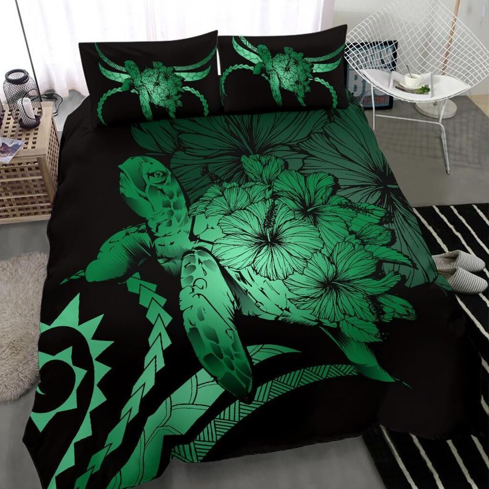 hawaii turtle hibiscus polynesian vintage green duvet cover bedding set 6789