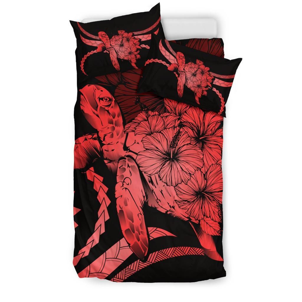 hawaii turtle hibiscus polynesian vintage red duvet cover bedding set 1896