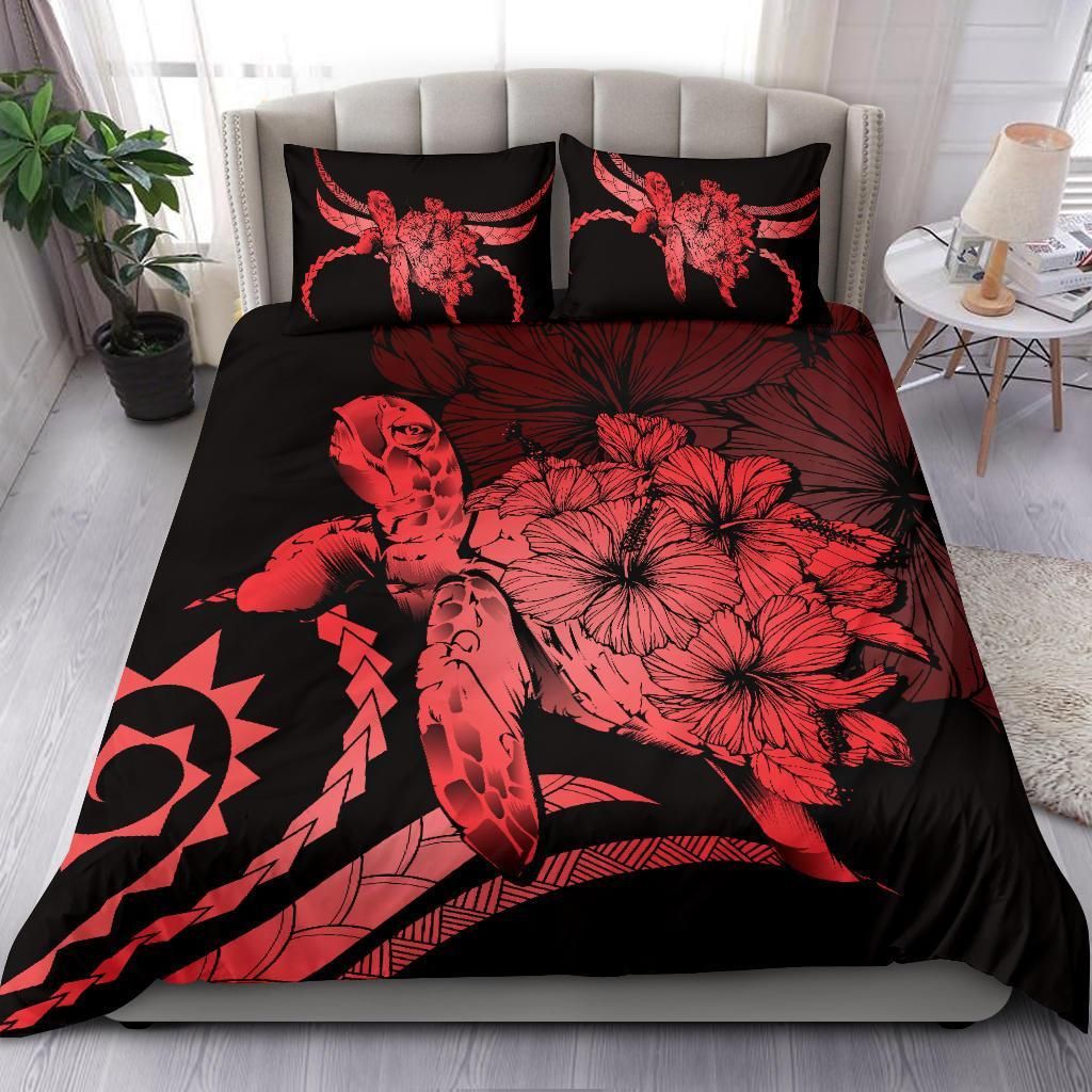 hawaii turtle hibiscus polynesian vintage red duvet cover bedding set 3059