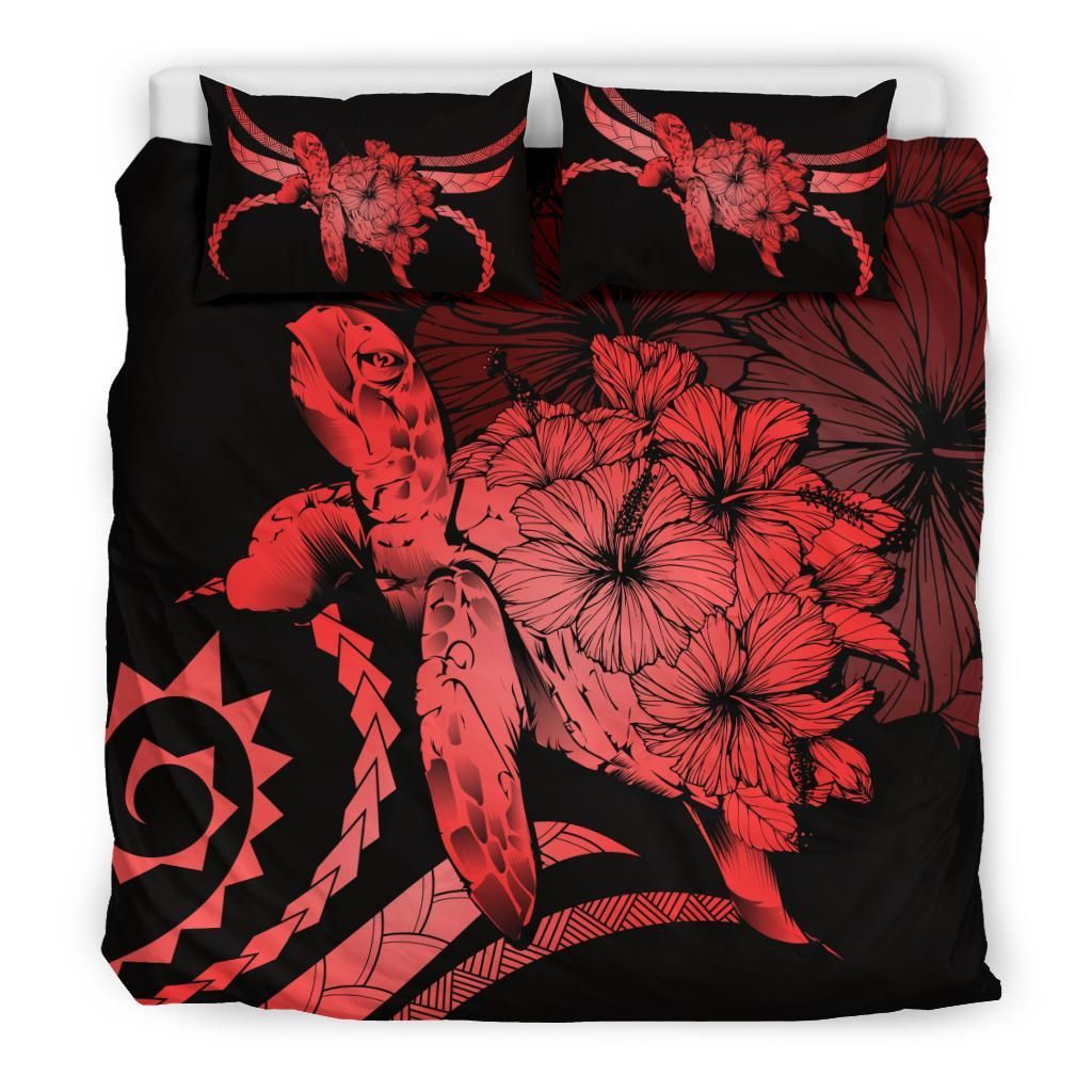 hawaii turtle hibiscus polynesian vintage red duvet cover bedding set 4928
