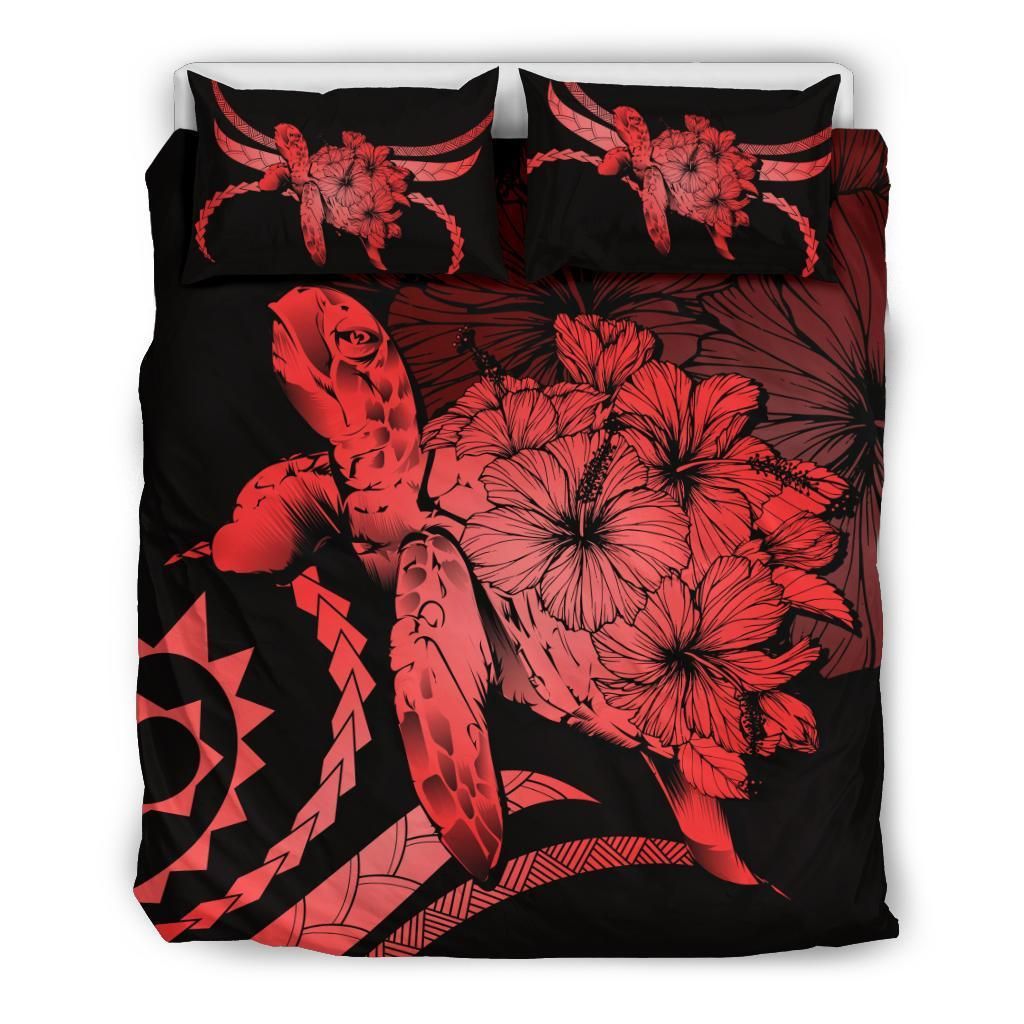 hawaii turtle hibiscus polynesian vintage red duvet cover bedding set 7253
