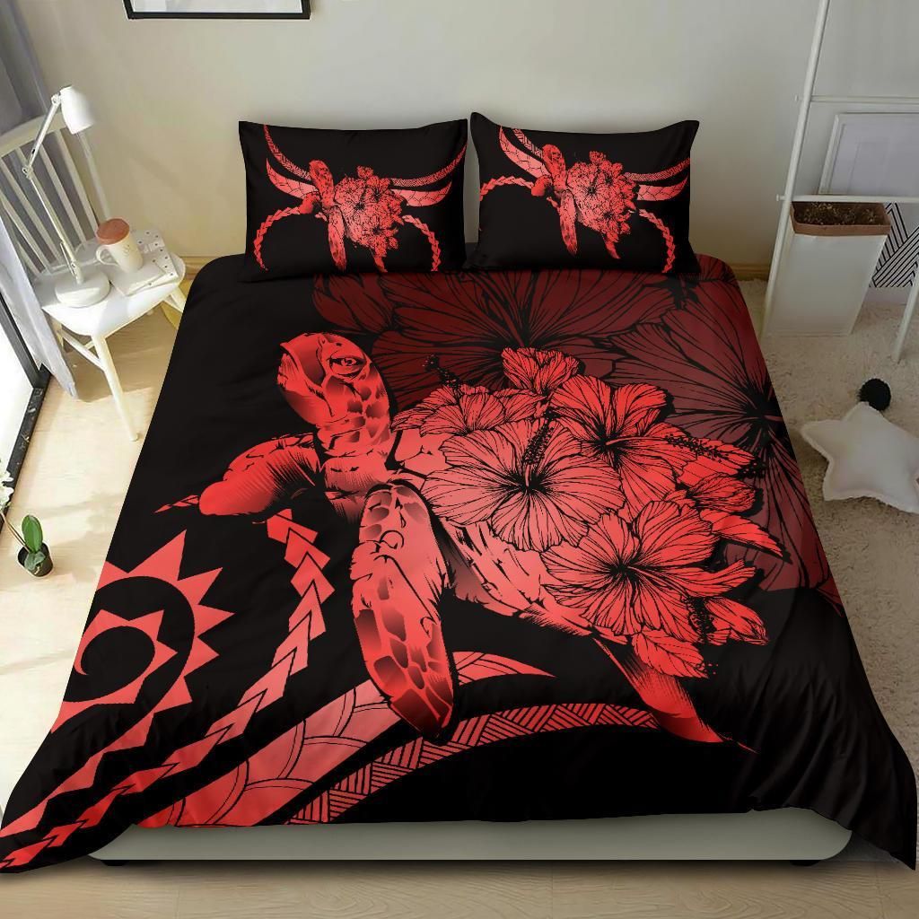 hawaii turtle hibiscus polynesian vintage red duvet cover bedding set 7315
