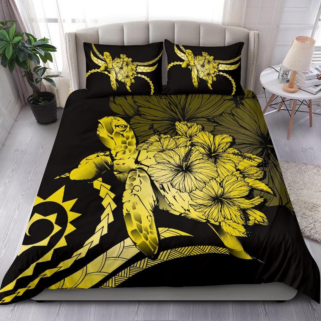 hawaii turtle hibiscus polynesian vintage yellow duvet cover bedding set 4540