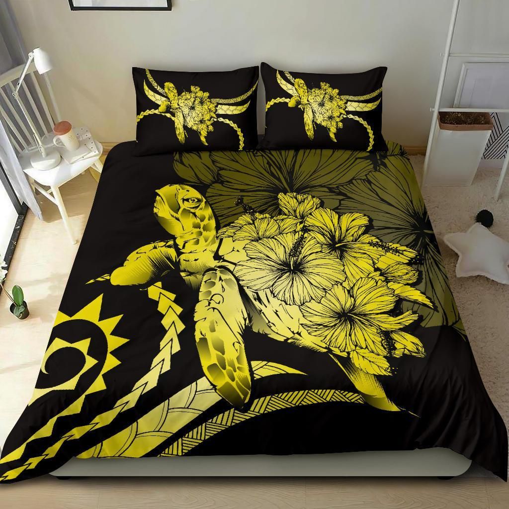 hawaii turtle hibiscus polynesian vintage yellow duvet cover bedding set 5126