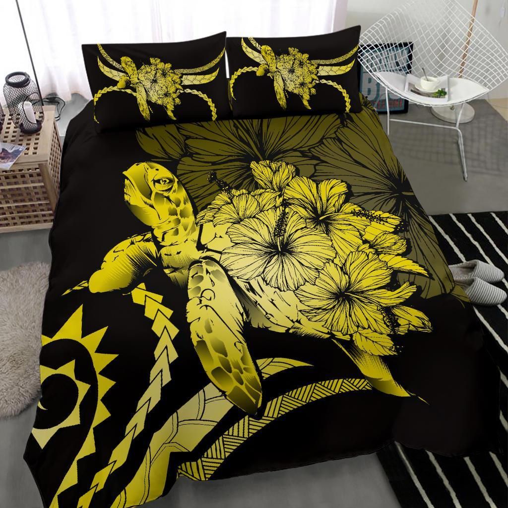 hawaii turtle hibiscus polynesian vintage yellow duvet cover bedding set 5700