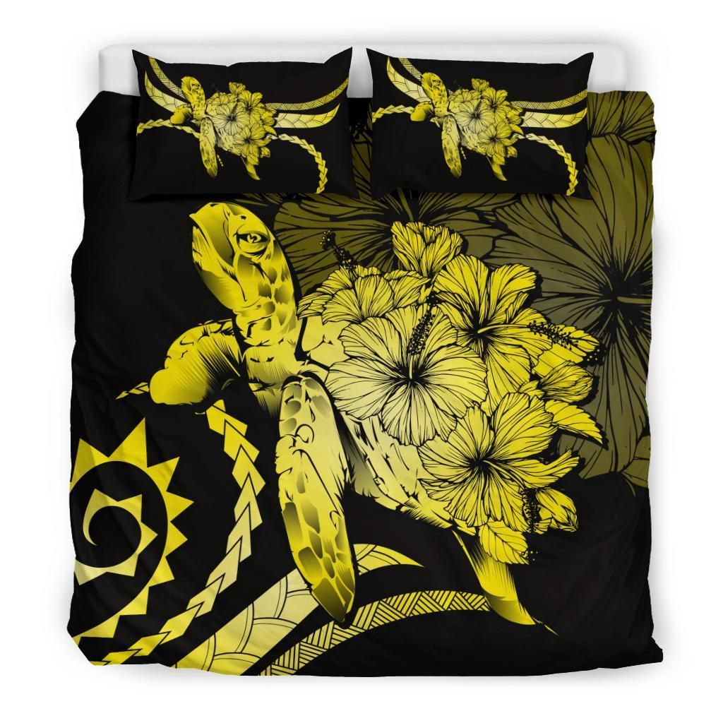 hawaii turtle hibiscus polynesian vintage yellow duvet cover bedding set 8096