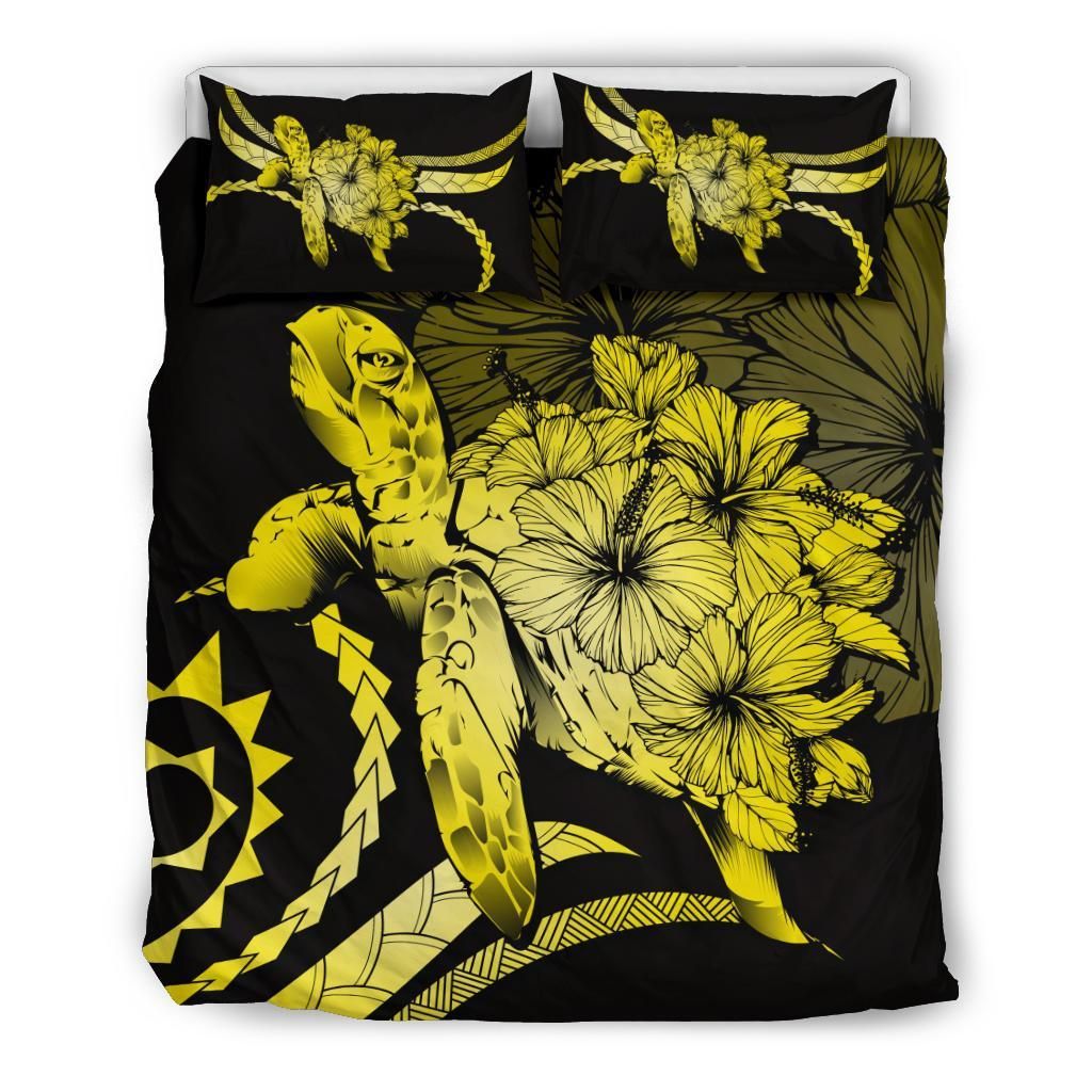 hawaii turtle hibiscus polynesian vintage yellow duvet cover bedding set 8595