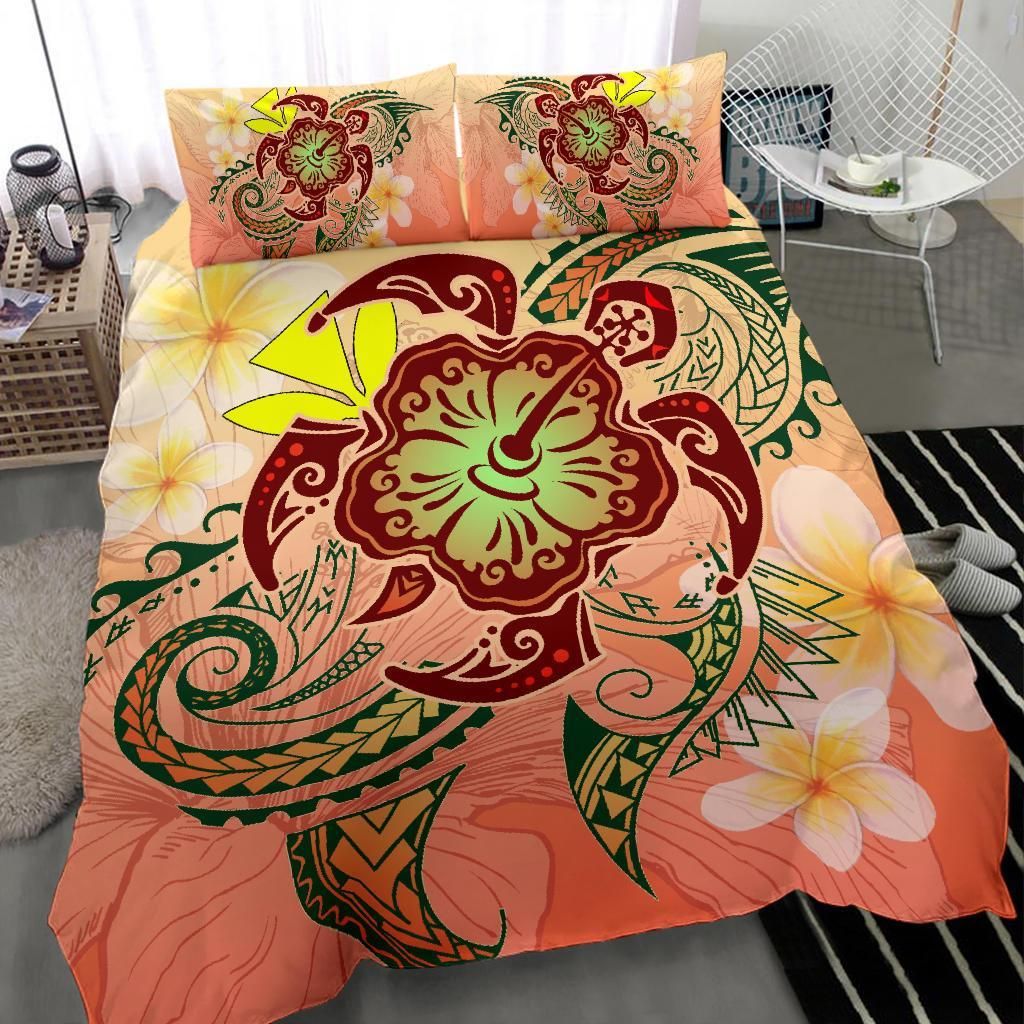 hawaii turtle kanaka plumeria hibiscus kity style duvet cover bedding set 2261