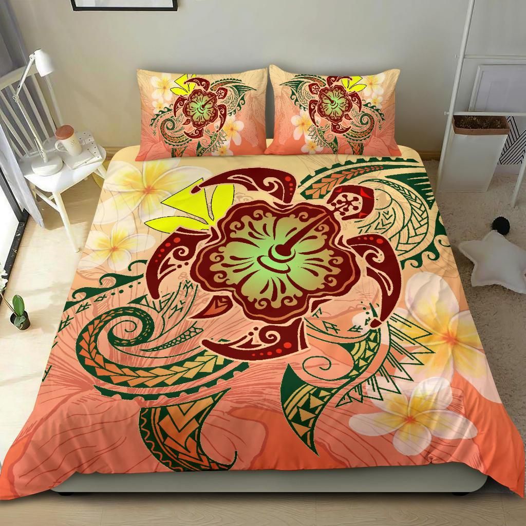 hawaii turtle kanaka plumeria hibiscus kity style duvet cover bedding set 2828