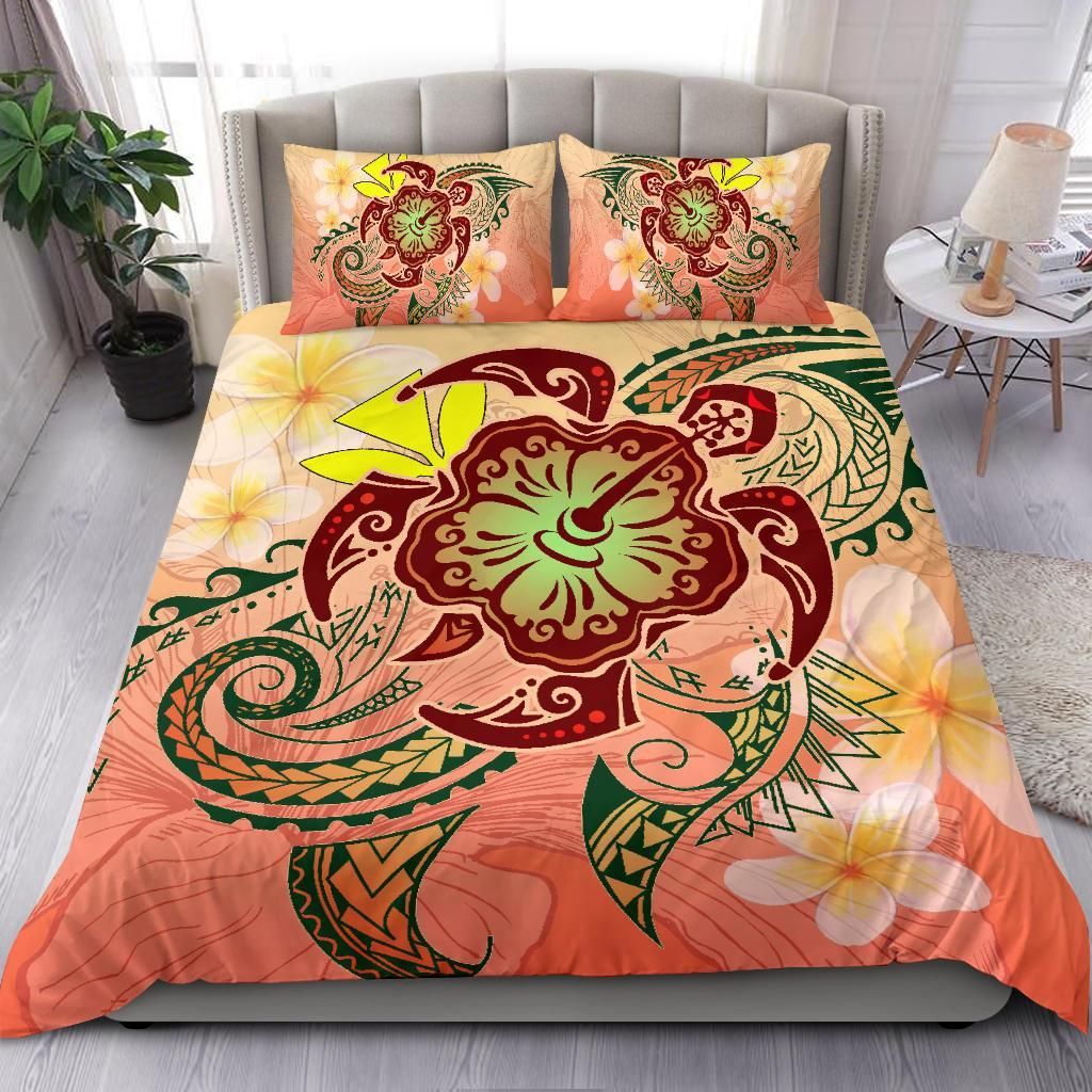 hawaii turtle kanaka plumeria hibiscus kity style duvet cover bedding set 4883