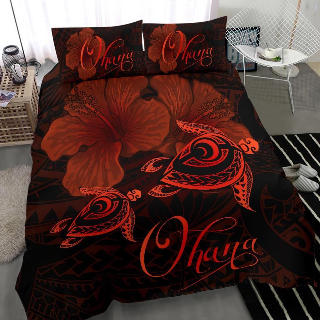 hawaii turtle ohana hibiscus poly orange custom name duvet cover bedding set 2850