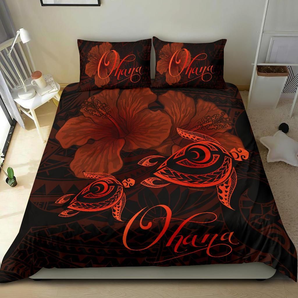 hawaii turtle ohana hibiscus poly orange custom name duvet cover bedding set 5173