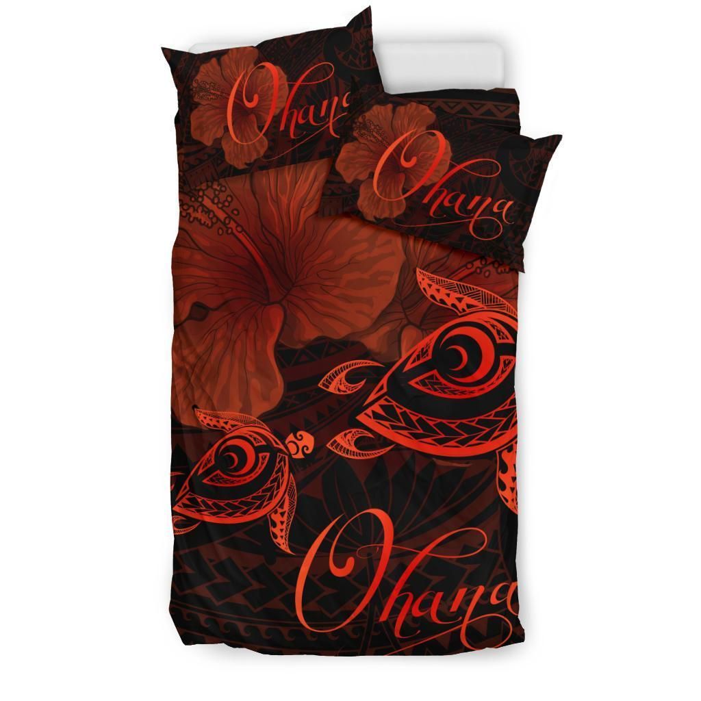 hawaii turtle ohana hibiscus poly orange custom name duvet cover bedding set 5239